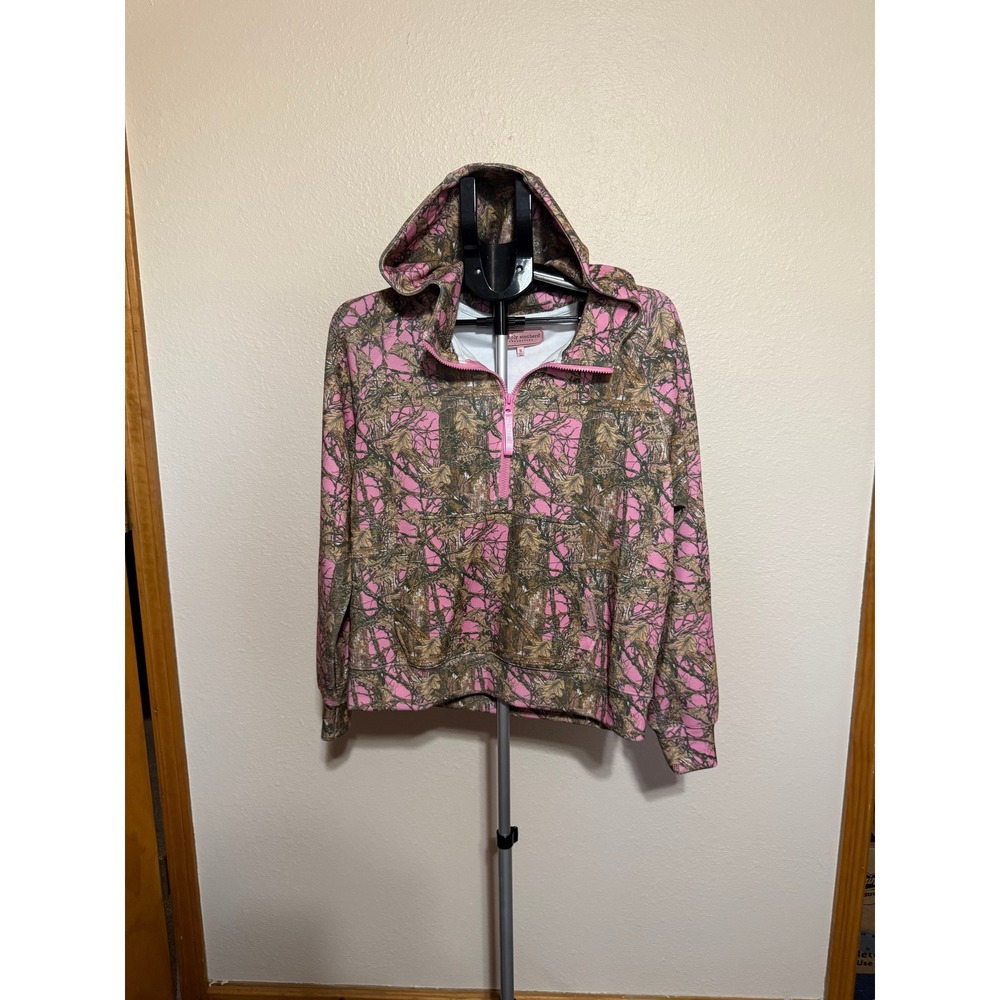 Simply Southern Pink Camo Quarter Zip Hoodie Oak Leaf Camouflage‎ Pullover Small